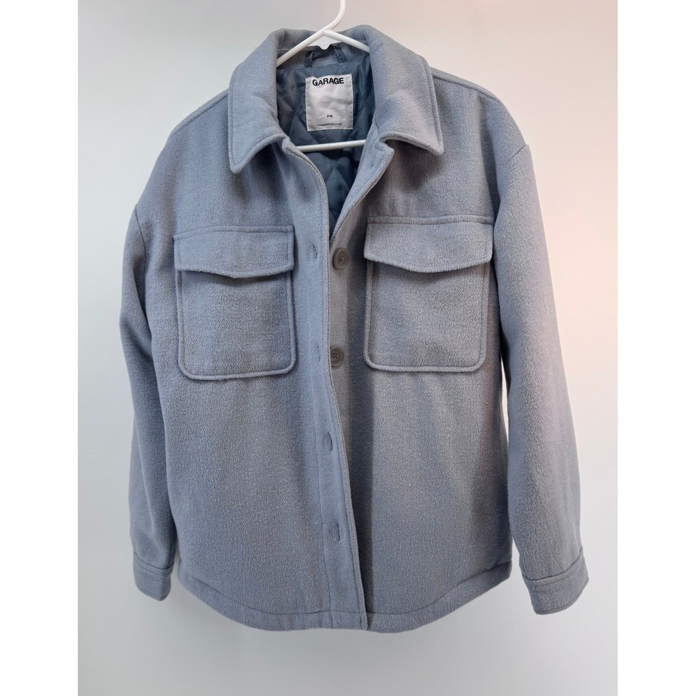 GARAGE Blue Shacket Jacket Oversized Button Front Utility Pockets Size P/S